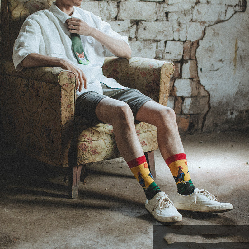Couple Retro Pure Cotton Mid Tube Floral Socks