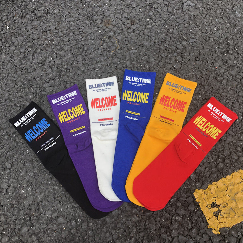 Autumn and winter new cotton tube socks Korean letter men and women trend couple socks street skateboard sports socks