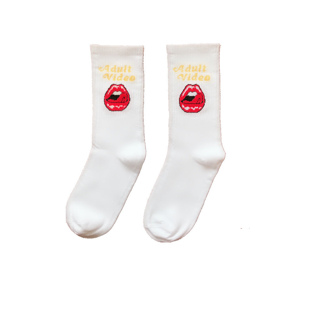Trend INS hip hop socks Europe and the United States street fashion skateboarding couple long socks female male letters lip socks