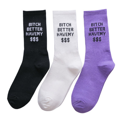 Personality English alphabet couple socks cotton