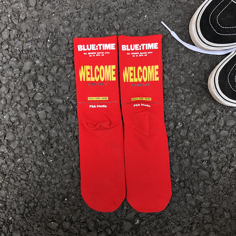 Autumn and winter new cotton tube socks Korean letter men and women trend couple socks street skateboard sports socks