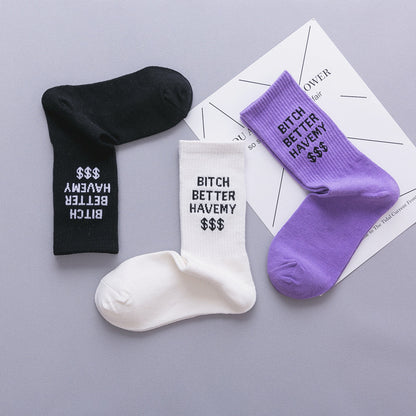 Personality English alphabet couple socks cotton