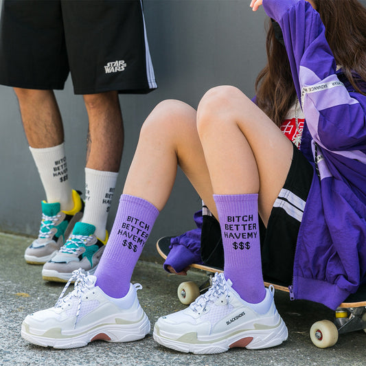 Personality English alphabet couple socks cotton