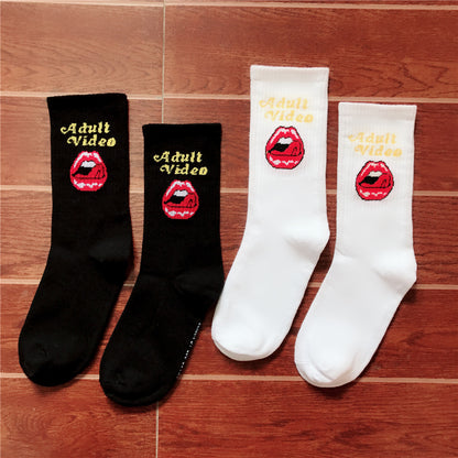 Trend INS hip hop socks Europe and the United States street fashion skateboarding couple long socks female male letters lip socks