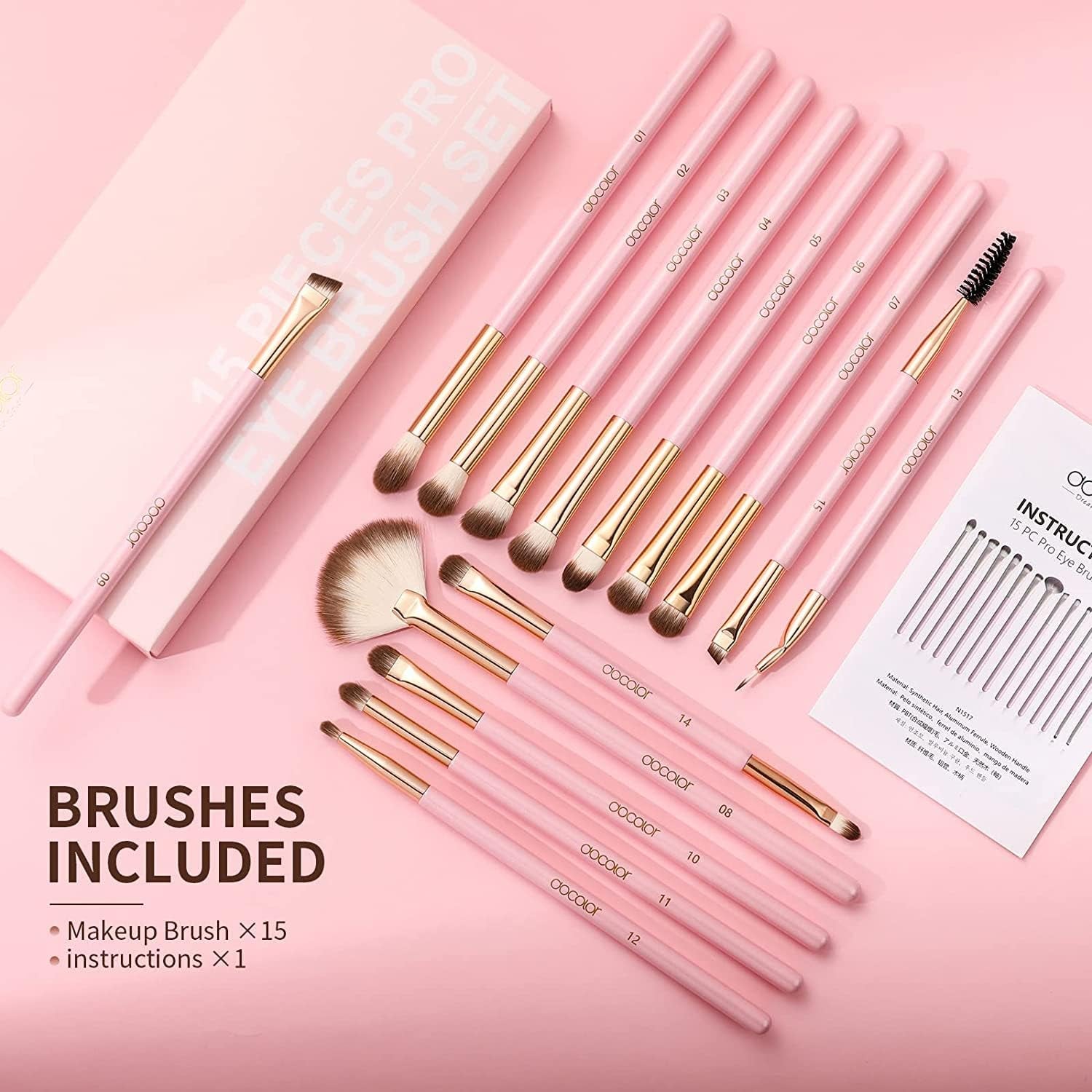 Eye Makeup Brushes 15Pcs Synthetic Eyeshadow Brush Eye Makeup Brush Set with Soft Hairs Professional Eye Shadow Blending Concealer Eyebrow Eye Liners Premium Eye Make up Brushes Set(Pink)