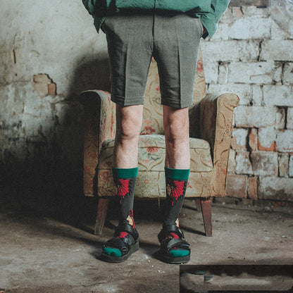 Couple Retro Pure Cotton Mid Tube Floral Socks