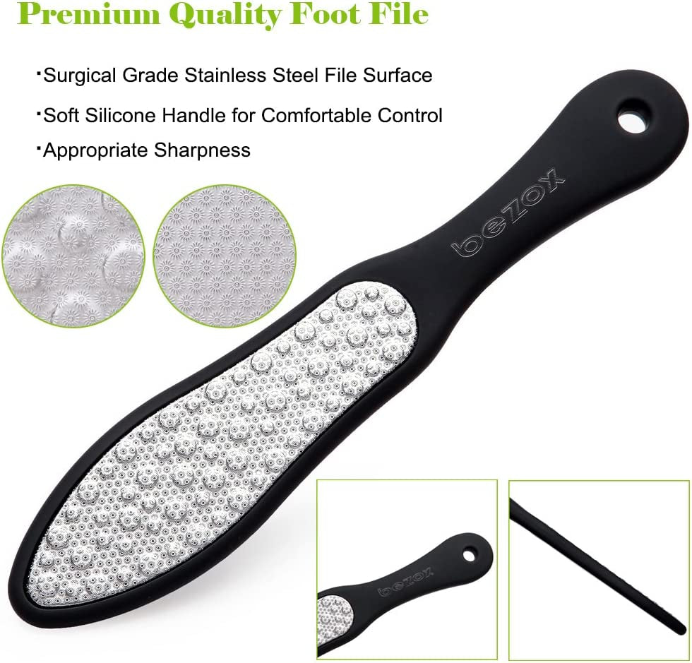 Premium Foot File, Double Side Pedicure Rasp, Dead Hard Cracked Skin Calluses Remover, Portable Foot Care Tool, Heavy Duty Stainless Steel (Soft Silicone Handle)