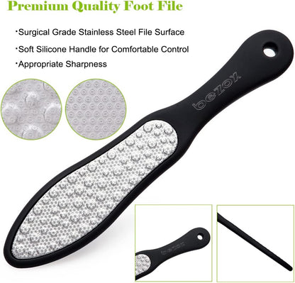Premium Foot File, Double Side Pedicure Rasp, Dead Hard Cracked Skin Calluses Remover, Portable Foot Care Tool, Heavy Duty Stainless Steel (Soft Silicone Handle)