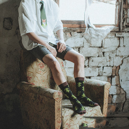 Couple Retro Pure Cotton Mid Tube Floral Socks