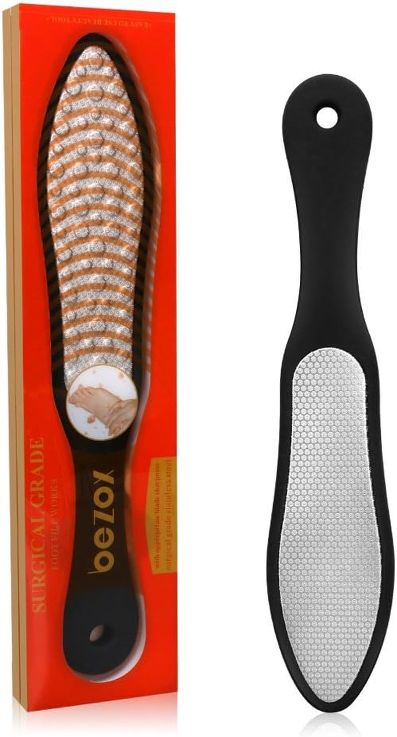 Premium Foot File, Double Side Pedicure Rasp, Dead Hard Cracked Skin Calluses Remover, Portable Foot Care Tool, Heavy Duty Stainless Steel (Soft Silicone Handle)