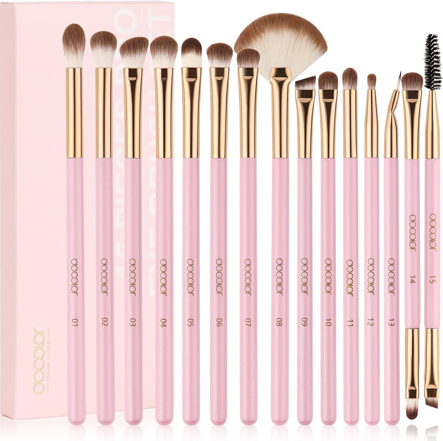 Eye Makeup Brushes 15Pcs Synthetic Eyeshadow Brush Eye Makeup Brush Set with Soft Hairs Professional Eye Shadow Blending Concealer Eyebrow Eye Liners Premium Eye Make up Brushes Set(Pink)