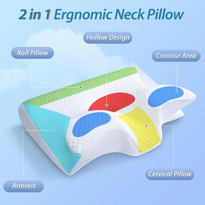 Ultimate Memory Foam Cervical Pillow – 2-in-1 Ergonomic Contour Design for Neck Pain Relief & Optimal Support