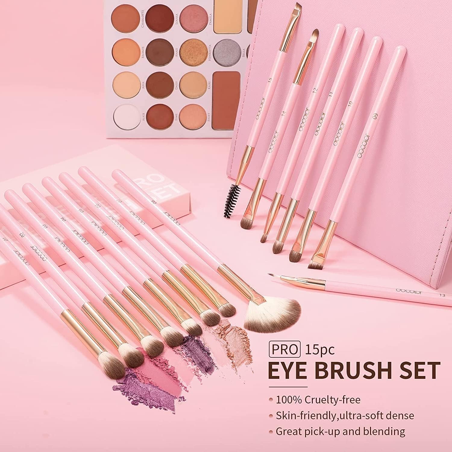 Eye Makeup Brushes 15Pcs Synthetic Eyeshadow Brush Eye Makeup Brush Set with Soft Hairs Professional Eye Shadow Blending Concealer Eyebrow Eye Liners Premium Eye Make up Brushes Set(Pink)
