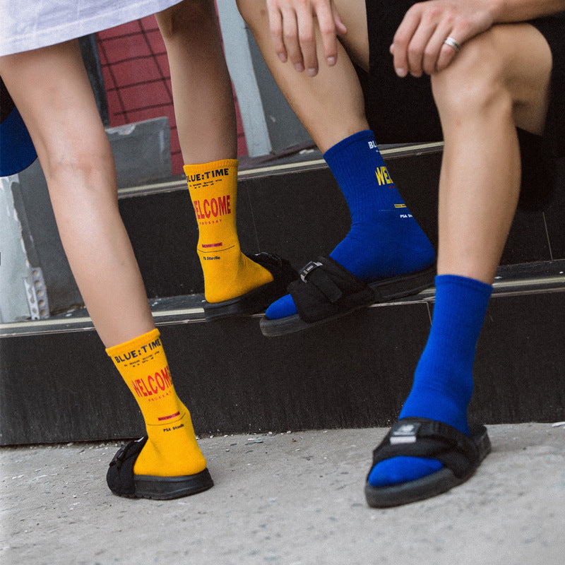 Autumn and winter new cotton tube socks Korean letter men and women trend couple socks street skateboard sports socks
