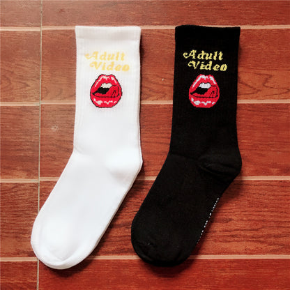 Trend INS hip hop socks Europe and the United States street fashion skateboarding couple long socks female male letters lip socks