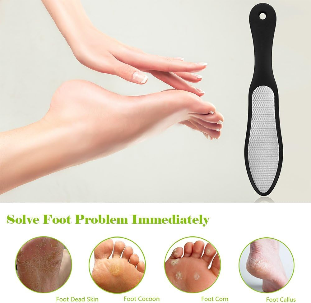 Premium Foot File, Double Side Pedicure Rasp, Dead Hard Cracked Skin Calluses Remover, Portable Foot Care Tool, Heavy Duty Stainless Steel (Soft Silicone Handle)
