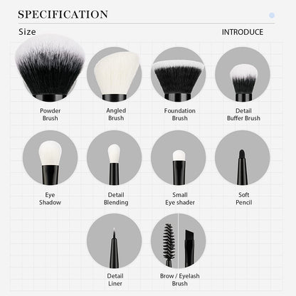 Makeup Brush Set 10Pcs Black Make up Brushes Set Professional with Natural Synthetic Hair for Foundation Blending Blush Concealer Eyeshadow Eyebrow Eyeliner, T323