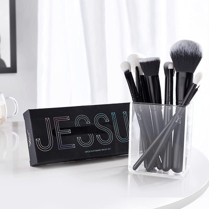 Makeup Brush Set 10Pcs Black Make up Brushes Set Professional with Natural Synthetic Hair for Foundation Blending Blush Concealer Eyeshadow Eyebrow Eyeliner, T323