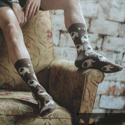 Couple Retro Pure Cotton Mid Tube Floral Socks