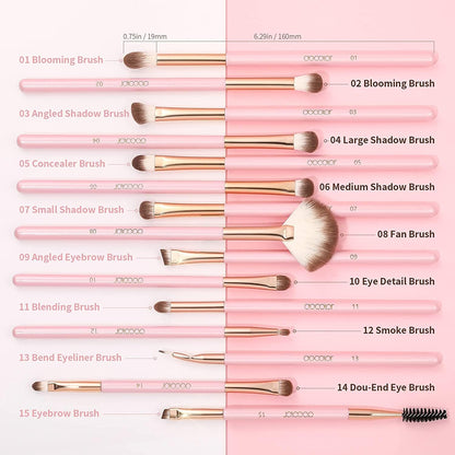 Eye Makeup Brushes 15Pcs Synthetic Eyeshadow Brush Eye Makeup Brush Set with Soft Hairs Professional Eye Shadow Blending Concealer Eyebrow Eye Liners Premium Eye Make up Brushes Set(Pink)